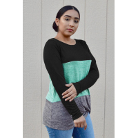 Green Color Block Crew Neck Blouse