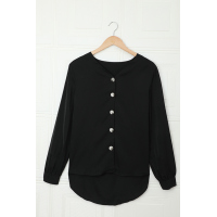 Black Button Up Puff Sleeve Shirt