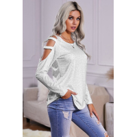 White Leopard Cold Shoulder Long Sleeve Blouse