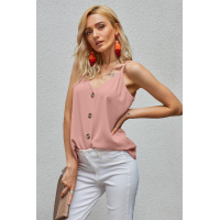 Pink Spaghetti Strap Buttoned Tank Top