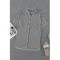 Black Gingham Play Button Up Shirt