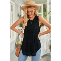 Black Lace Hollow Out Sleeveless T-Shirt