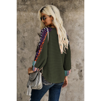 Green Contrast Eyelet Thermal Knit Top