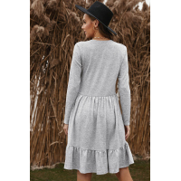 Gray Brushed Fleece Long Sleeve Ruffle Mini Dress