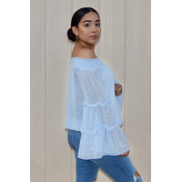 Sky Blue Swiss Dot Off The Shoulder Top