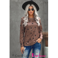 Khaki Round Neck Star Print Long Sleeve Top