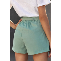 Green Tie Waist Casual Shorts with Pockets