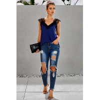 Blue One More Night Lace Cami Tank