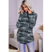 Gray High Neck Camo Print Top