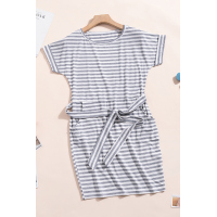 Stripes Pocketed T-shirt Dress with Belt