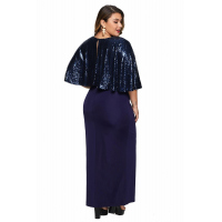 Blue Sequin Cape Plus Size Maxi Dress