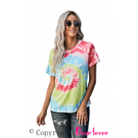 Red Raglan Sleeves Tie Dyed Tee