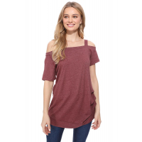 Red Sling Short Sleeve Casual Buttoned Top