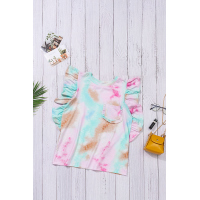 Multicolor Tie-dye Ruffled Cap Sleeve T-shirt