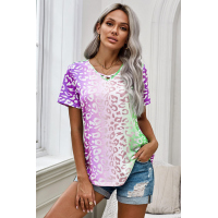 Purple Ombre Crisscross V Neck Printed T-shirt