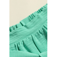 Green Scalloped Tie Front Shorts