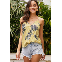 Yellow Tropical Plant Print Tank Top