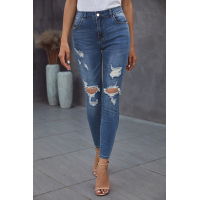 Blue Hollow Out Vintage Skinny Ripped Jeans