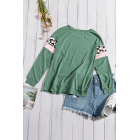 Mint Long Sleeve Leopard Stripes Blouse