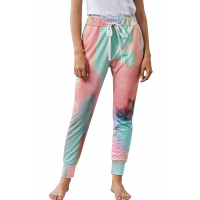 Pink Tie-dye Color Block Drawstring Pants