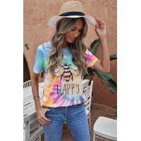 Orange Bee Happy Graphic Tie-dye Cotton Blend Tee