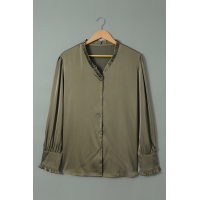 Green Frilled V Neckline Buttoned French Shirt