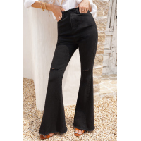 Black High Waist Hole Flared Jeans