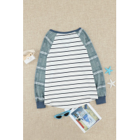 Green Plaid Raglan Sleeve Striped Top