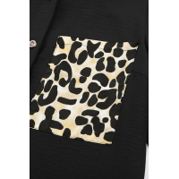 Black Cheetah Print Pocket Button Design Casual Shirt