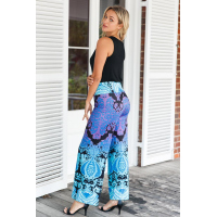 Aqua and Purple Printed Palazzo Pants