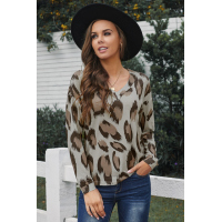 Leopard V Neck Long Sleeve Top