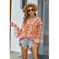 Orange Boho Print Free Flowing Tunic 