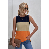 Orange Color Block Crew Neck Tank Top