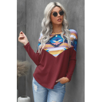 Burgundy Thermal Aztec Long Sleeve Top