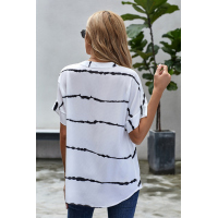 White Striped Folded Short Sleeve Shirt