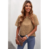 Brown Swiss Dot Texture Short Sleeve Top