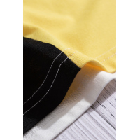 Yellow Color Block Splicing O-Neck Blouse