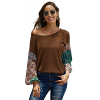 Brown Floral Sleeve Pullover Top