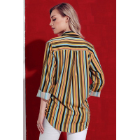 Yellow Multicolor Striped Long Sleeve Button Up Shirt