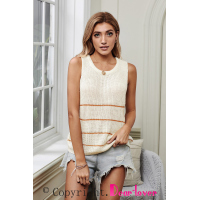 Beige Knit Tank Top with Stripes