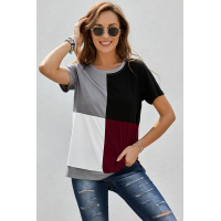 Wine Red Colorblock T-shirt with Slits