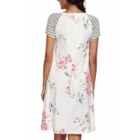 White Backdrop Floral Print A-line Loose T-shirt Dress