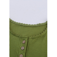 Green Crochet Lace Hem Sleeve Button Top