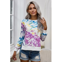 Purple High Low Hem Tie-dye Print Top with Slits