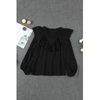 Black Ruffle Lantern Long Sleeve Top