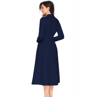 Navy Vintage Button Collared Fit-and-flare Dress