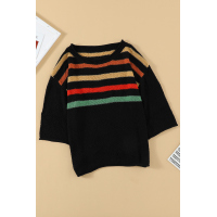 Multicolor Stripes Print Black Knit Top