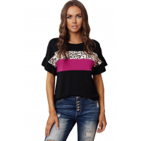 Black Leopard Color Block Short Sleeve Tee