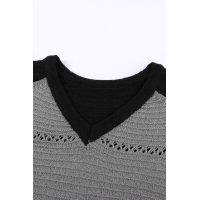 Black Stripe Print Knitted V Neck Top