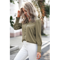 Green Frilled V Neckline Buttoned French Shirt